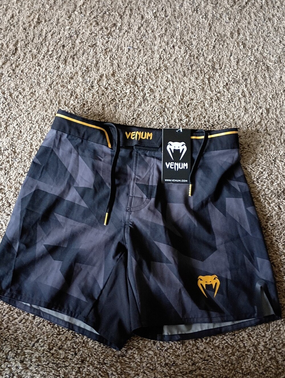 Venum Kids Black & Gray Graphic Athletic Shorts with Yellow Accents